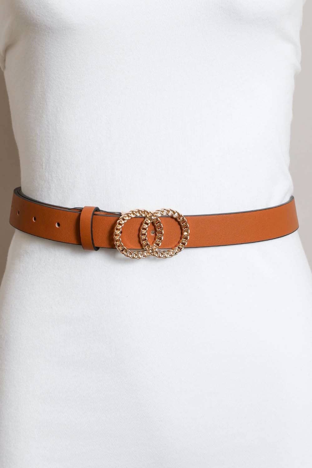 Leto Accessories - Double Chain Ring Buckle Belt - Perfect Golden Accessory