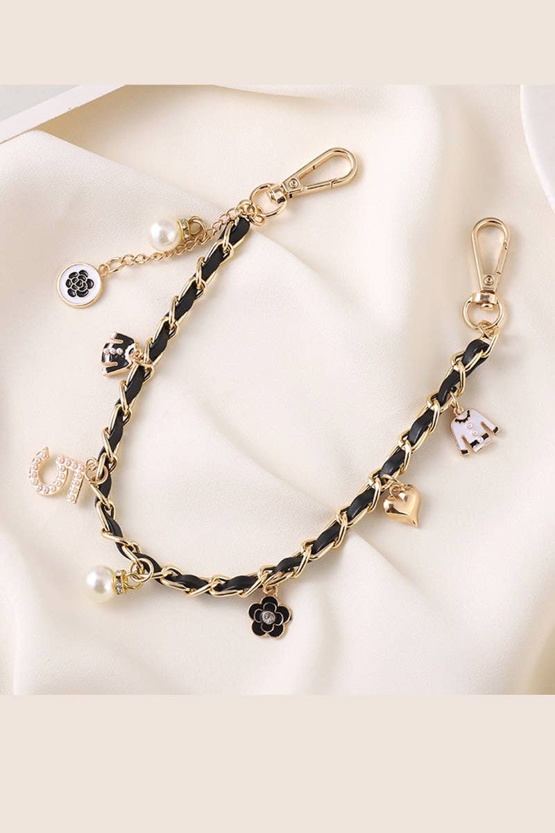Leto Accessories - Inspired Pearl&Leather Interwoven Bag Charm Chain Strap
