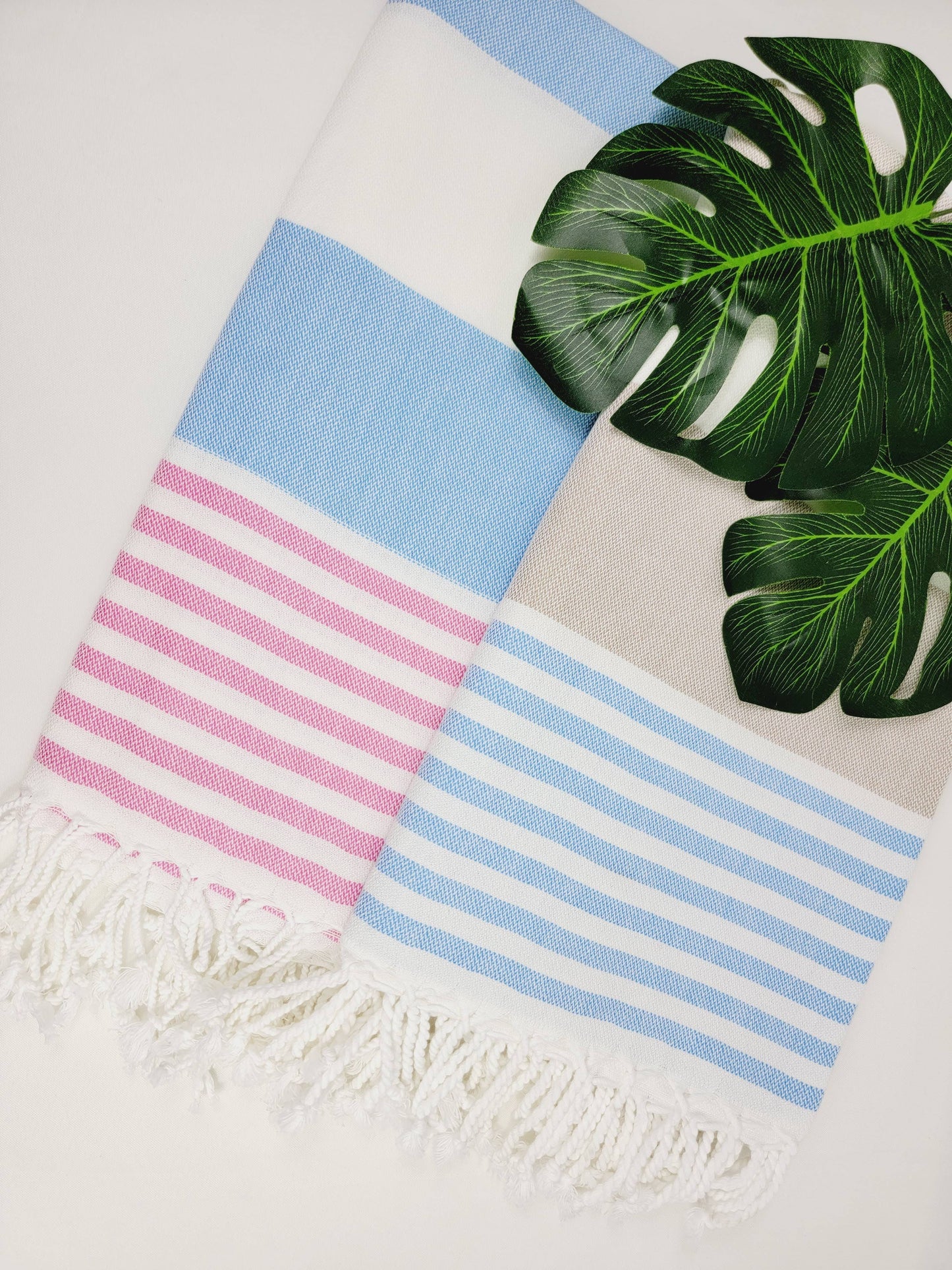 EBRU Home - 10 Beach Towel set, Assorted sand free Towel, Cabana Stripe