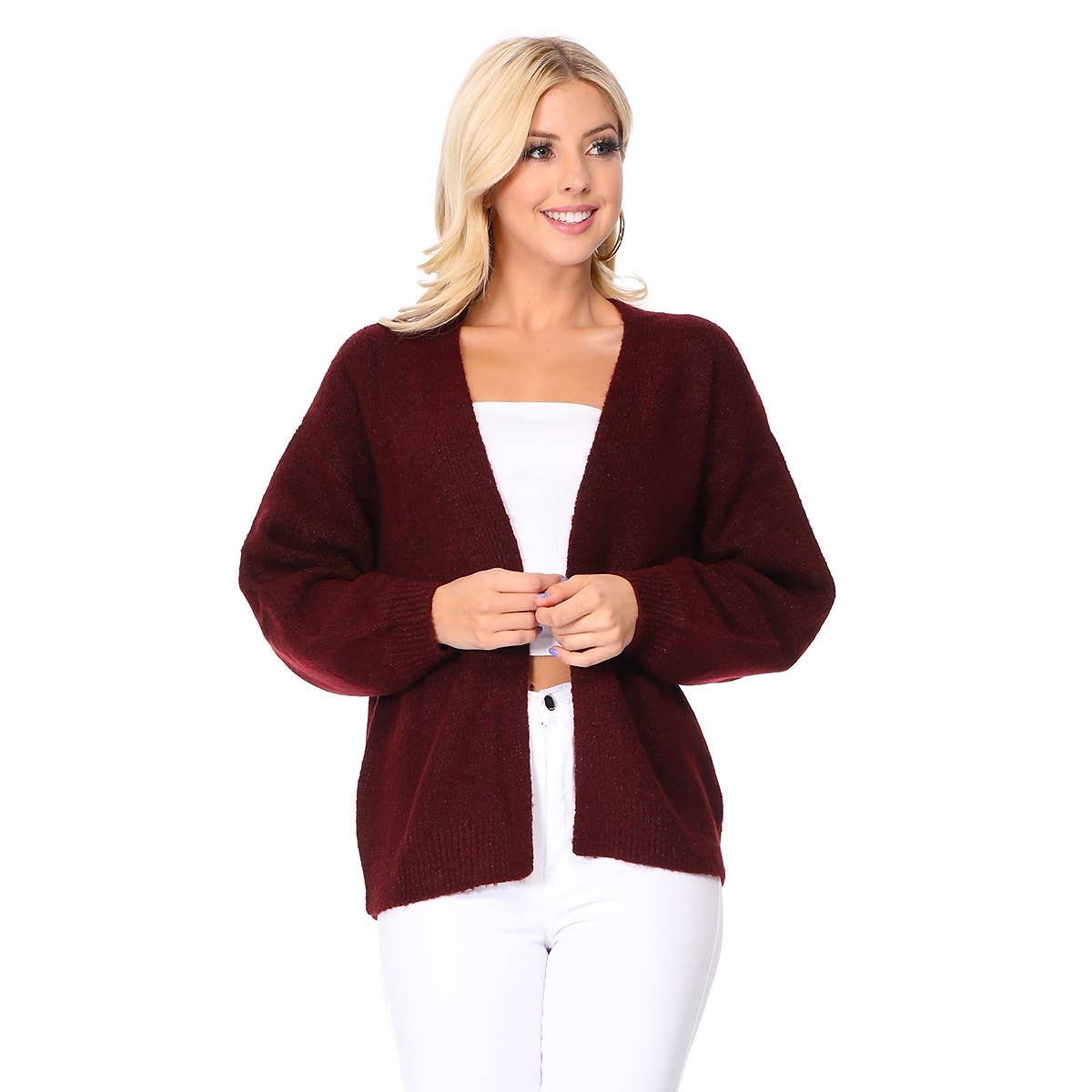 Mak - Bubble Bell Sleeve Chunky Open Sweater Cardigan MK8235