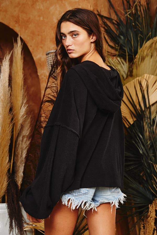 Raw Edge Details Oversize Hoodie Top
