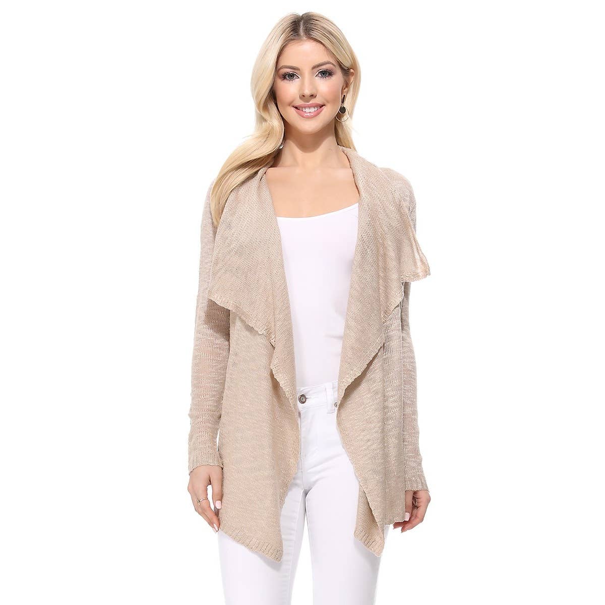 Mak - Long Sleeve Soft Sheer Slub Open Front  Cardigan MK8080
