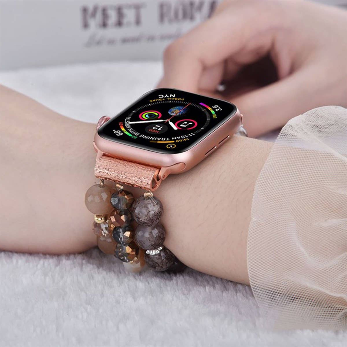 ShopTrendsNow - Beaded Apple Watch Elastic Bracelet Band
