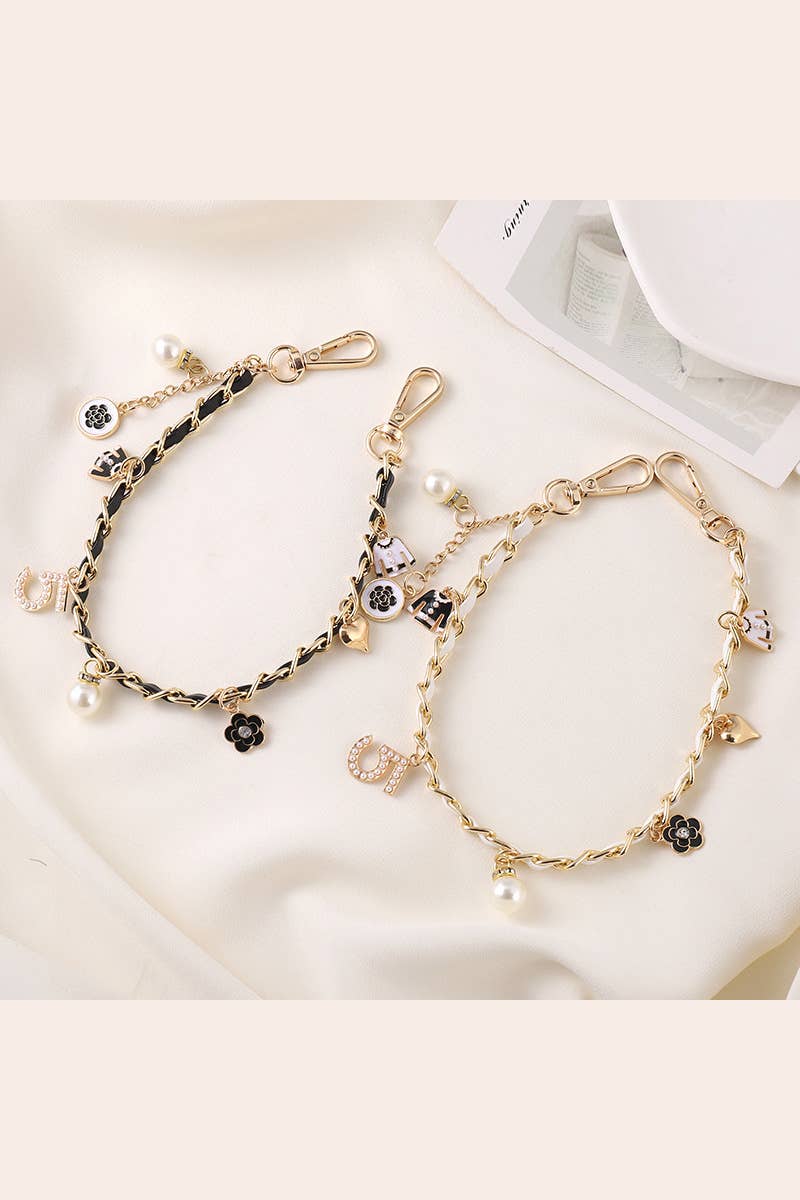 Leto Accessories - Inspired Pearl&Leather Interwoven Bag Charm Chain Strap