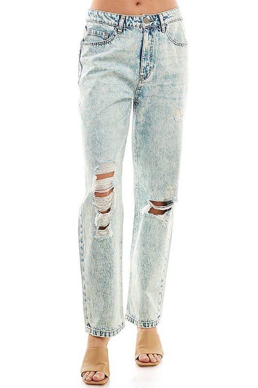 BLUE AGE - COTTON STRAIGHT CUT WITH KNEE DESTRUCTION JEAN
