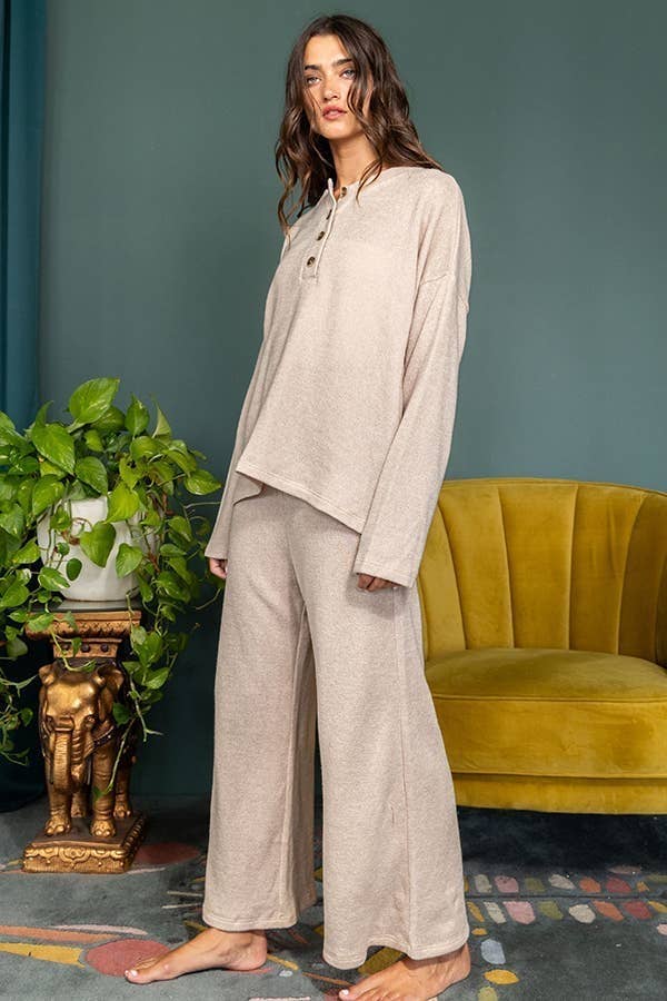 Solid Blushed Knit Oversize Henley Top