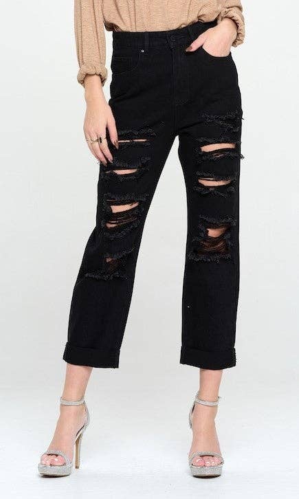 BLUE AGE - HIGH RISE RIPPED BOYFRIEND JEANS JP-1134H