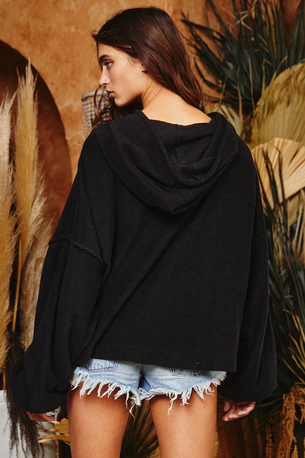 Raw Edge Details Oversize Hoodie Top