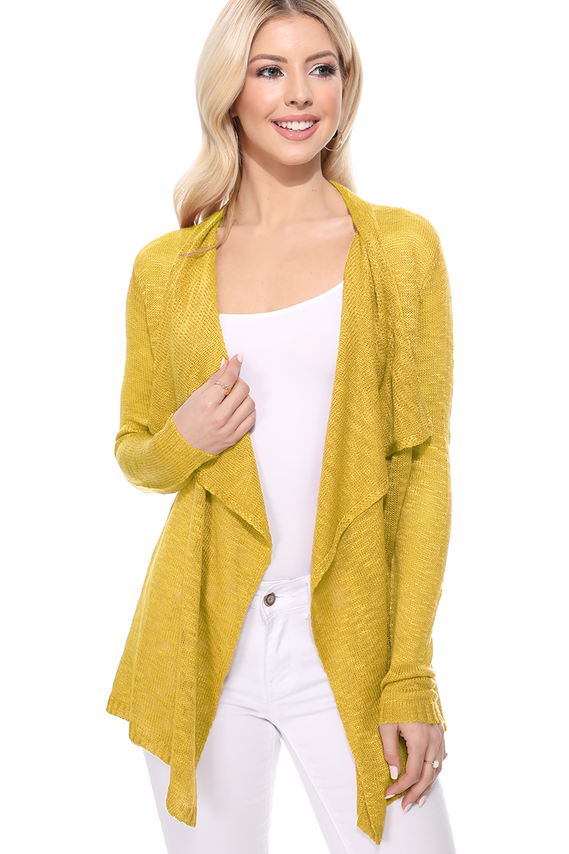 Mak - Long Sleeve Soft Sheer Slub Open Front  Cardigan MK8080