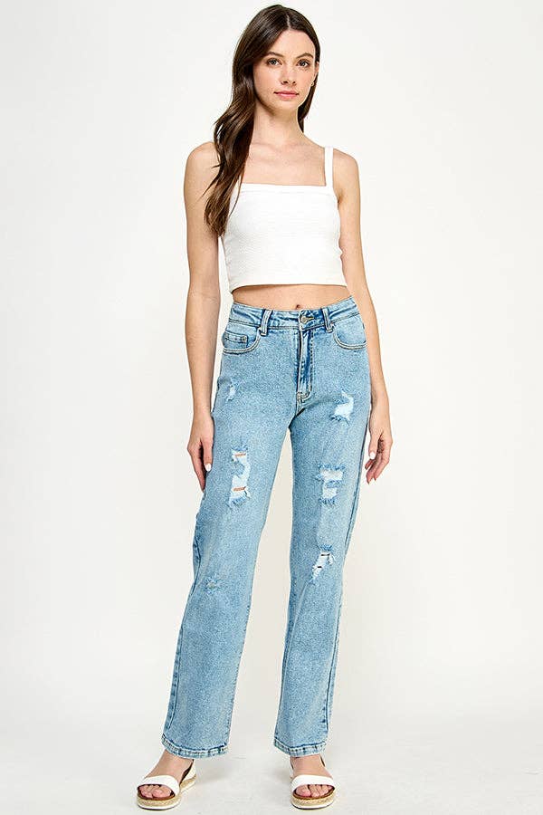 BLUE AGE - DISTRESSED  HIGH RISE STRETCH MOM JEANS