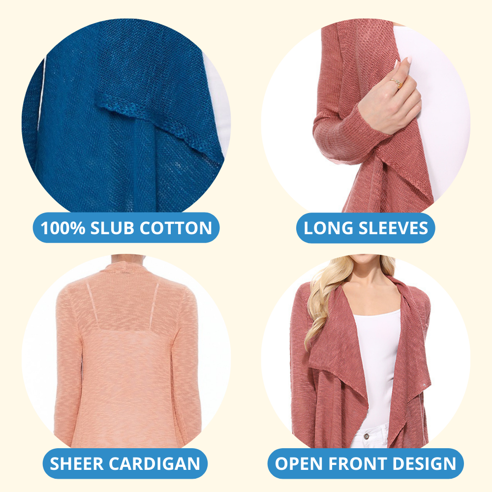 Mak - Long Sleeve Soft Sheer Slub Open Front  Cardigan MK8080