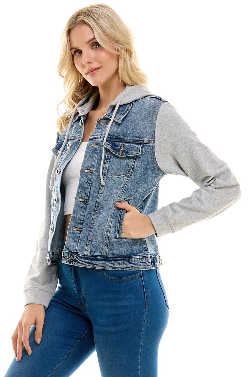 BLUE AGE - Stretch Denim Hoodie Full Zip Trucker Jacket