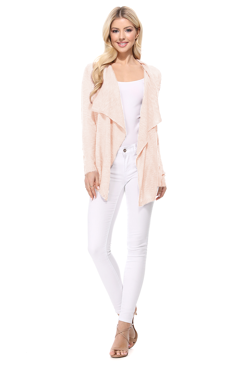 Mak - Long Sleeve Soft Sheer Slub Open Front  Cardigan MK8080