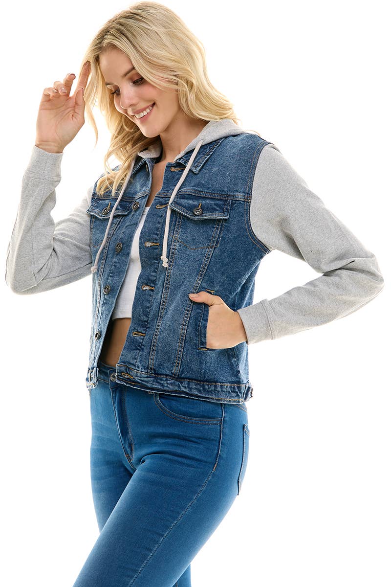 BLUE AGE - Stretch Denim Hoodie Full Zip Trucker Jacket