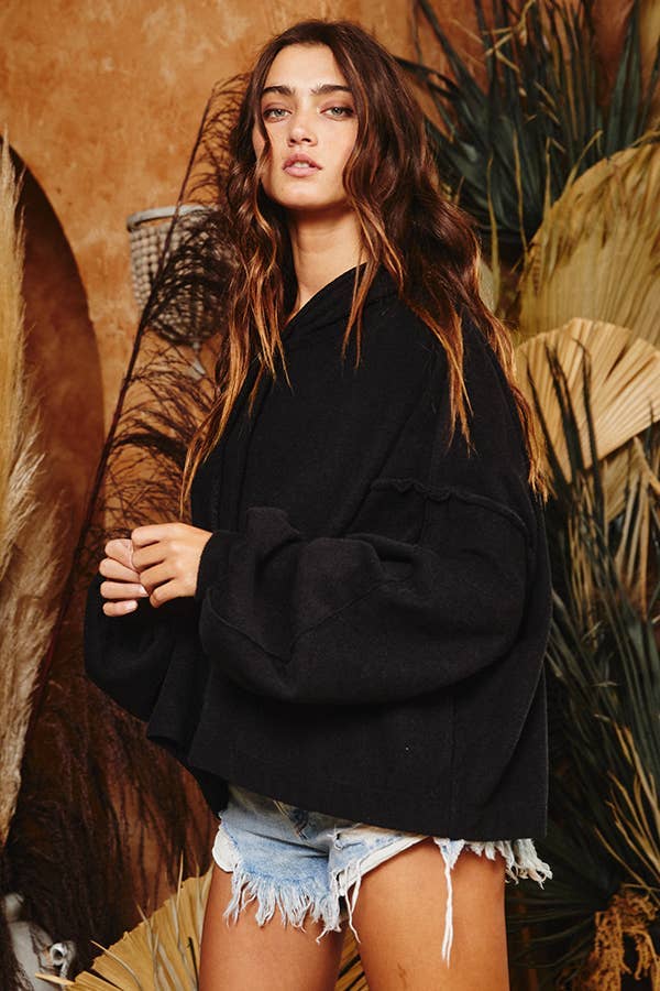 Raw Edge Details Oversize Hoodie Top