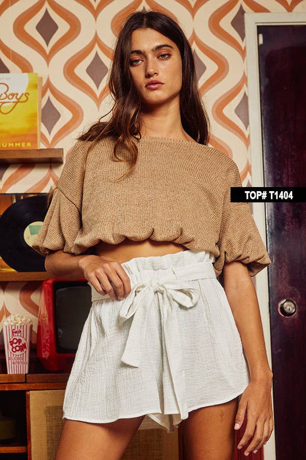 BUCKETLIST OUTLET - P5186 OUTLET SALE Paper Bag Waist Shorts