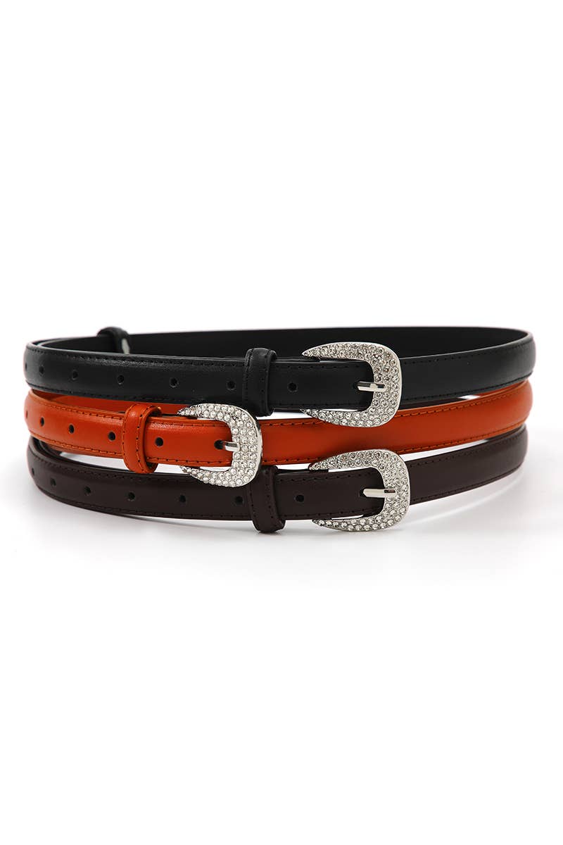 Leto Accessories - Rhinestone Skinny Western Glam Belt