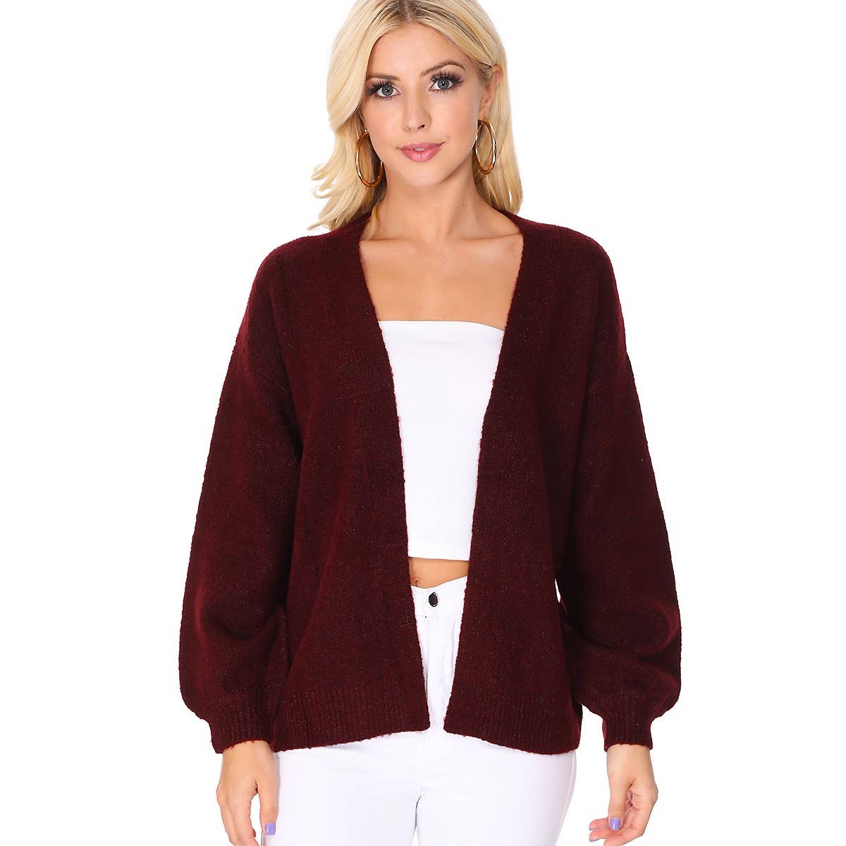Mak - Bubble Bell Sleeve Chunky Open Sweater Cardigan MK8235