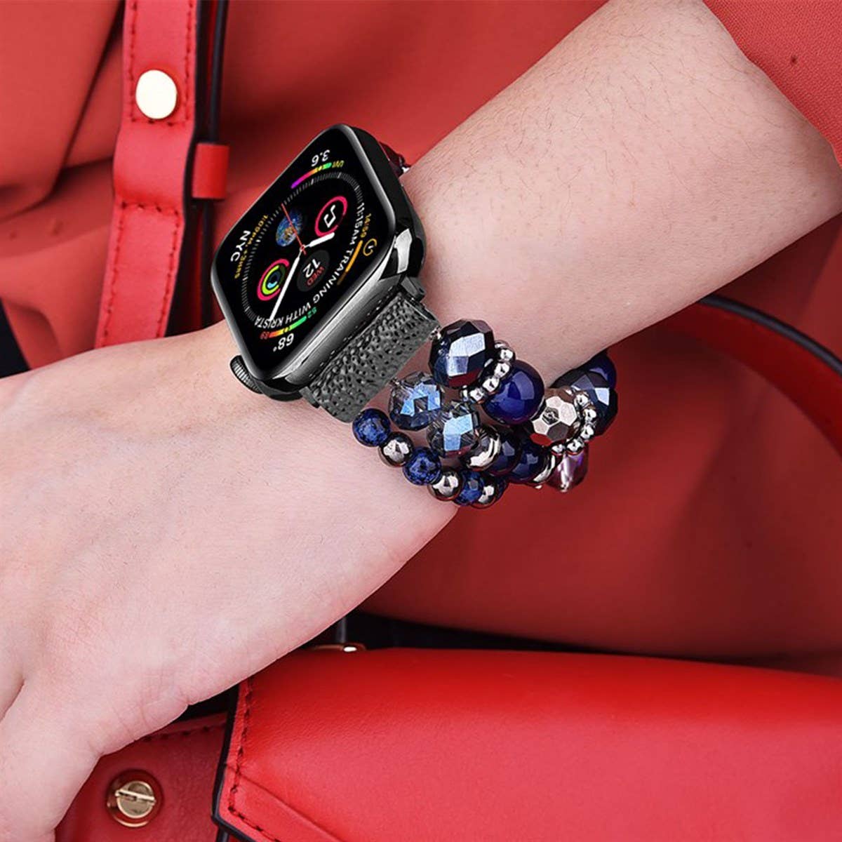 ShopTrendsNow - Beaded Apple Watch Elastic Bracelet Band