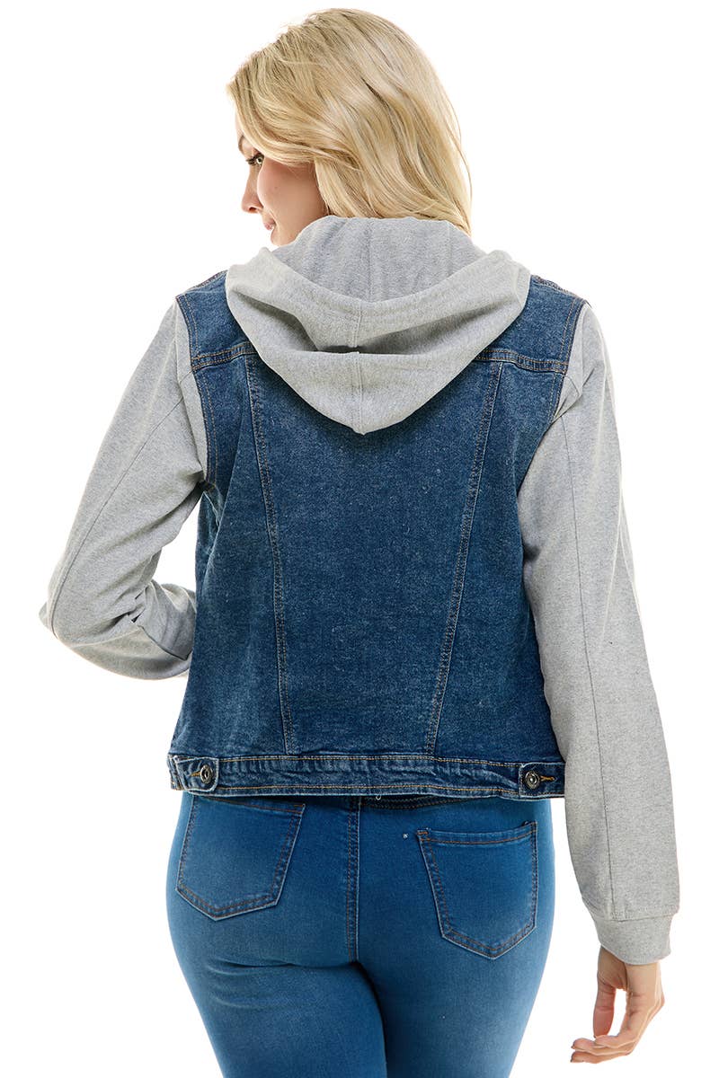 BLUE AGE - Stretch Denim Hoodie Full Zip Trucker Jacket
