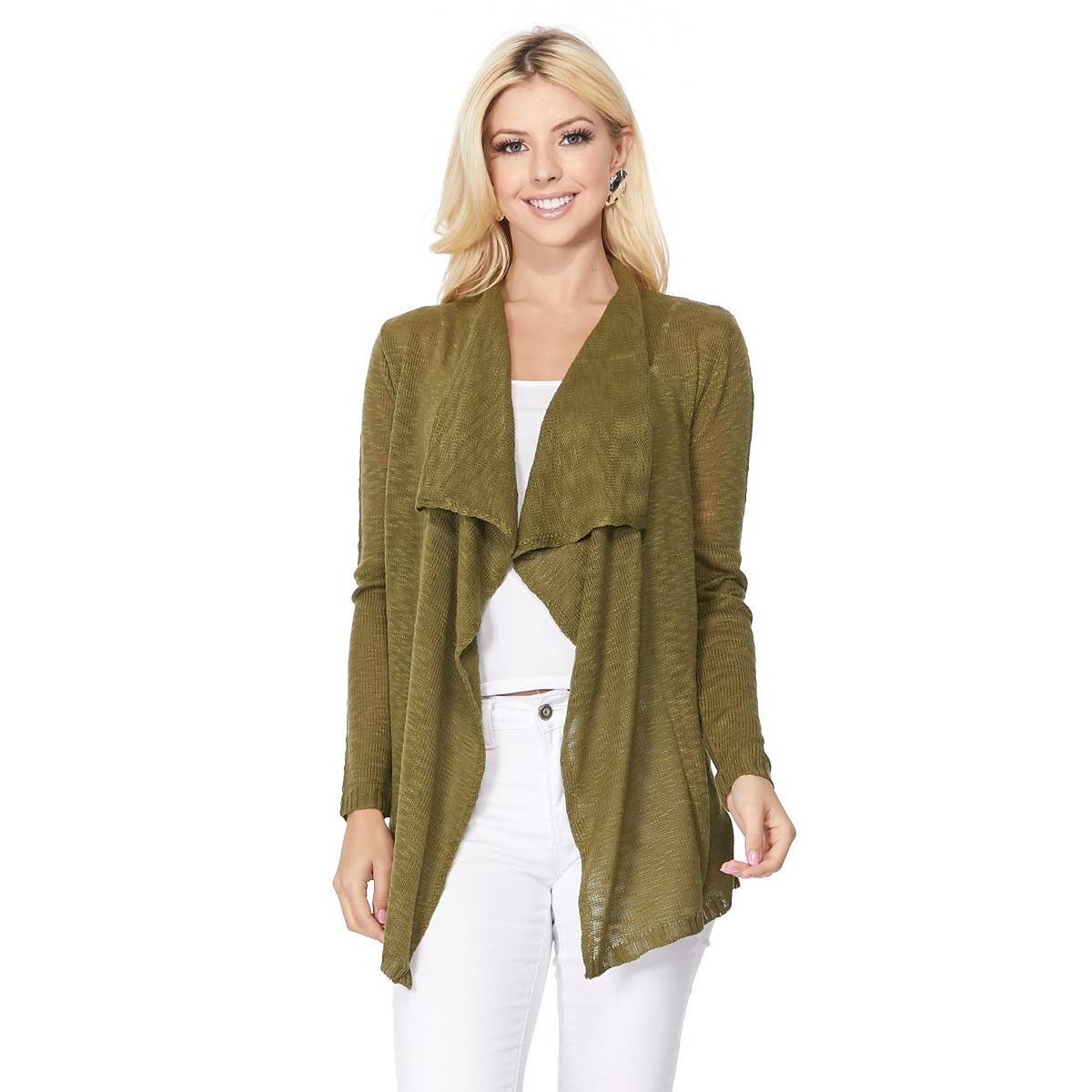 Mak - Long Sleeve Soft Sheer Slub Open Front  Cardigan MK8080
