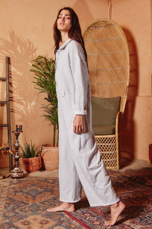 Bucketlist French Terry Boxy Button Up Jumpsuit