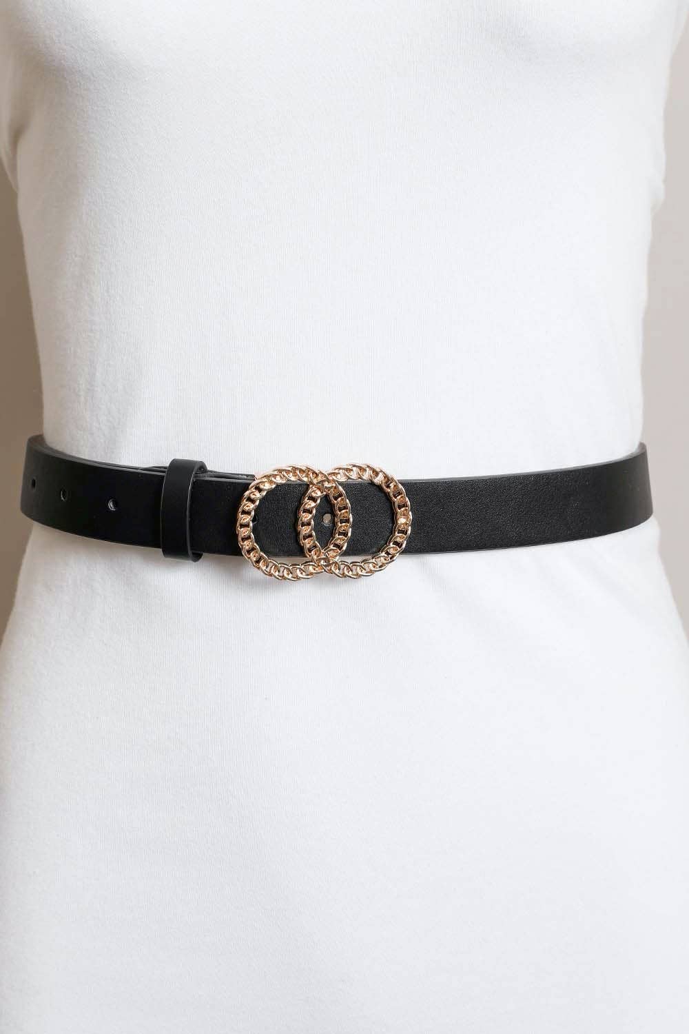 Leto Accessories - Double Chain Ring Buckle Belt - Perfect Golden Accessory