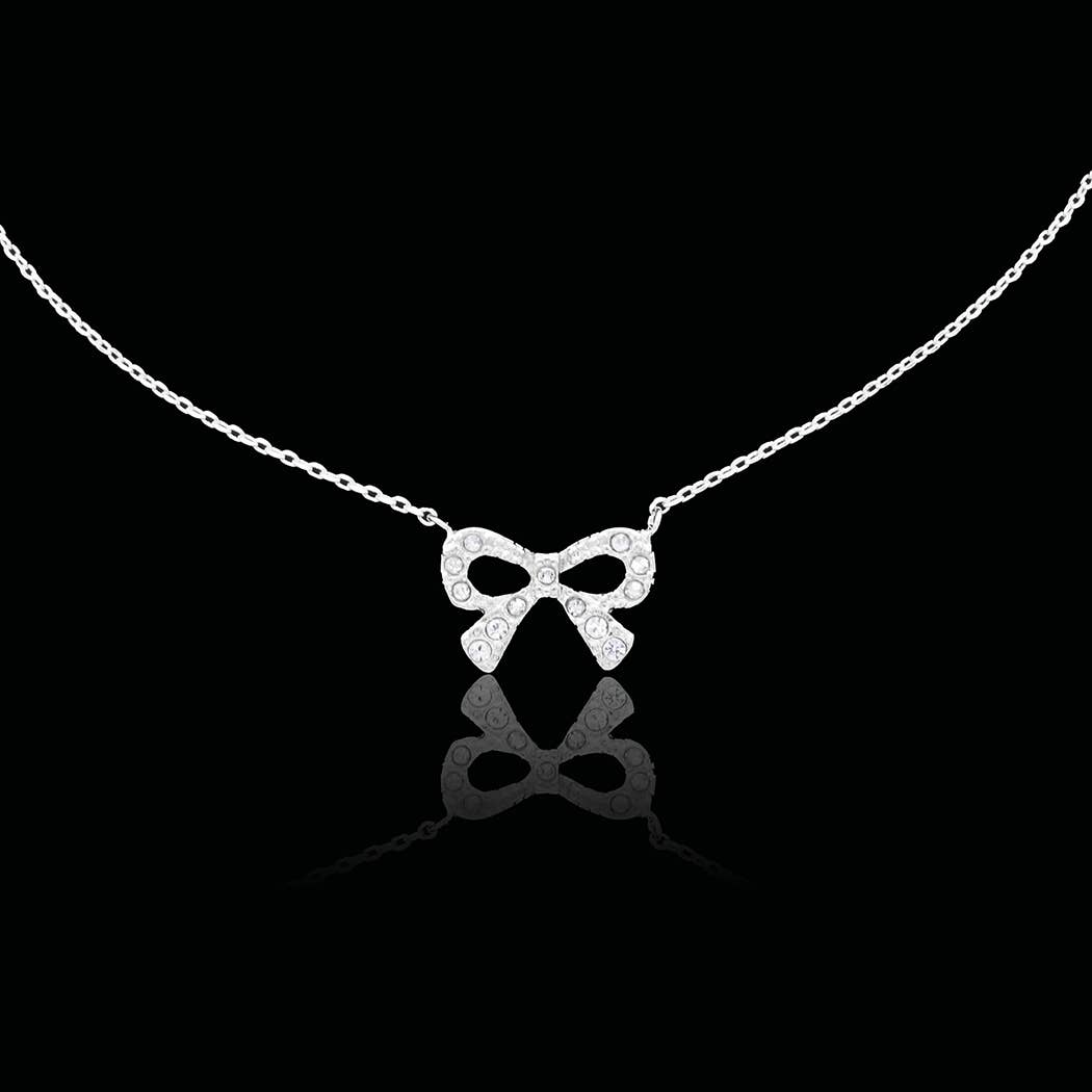 Thin Linear Bow Ribbon Pendant Necklace