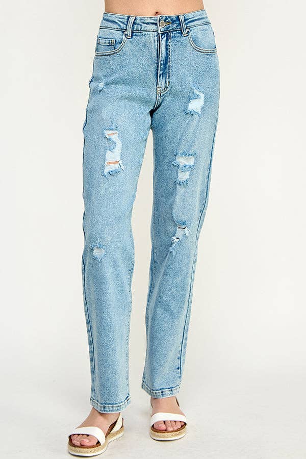 BLUE AGE - DISTRESSED  HIGH RISE STRETCH MOM JEANS