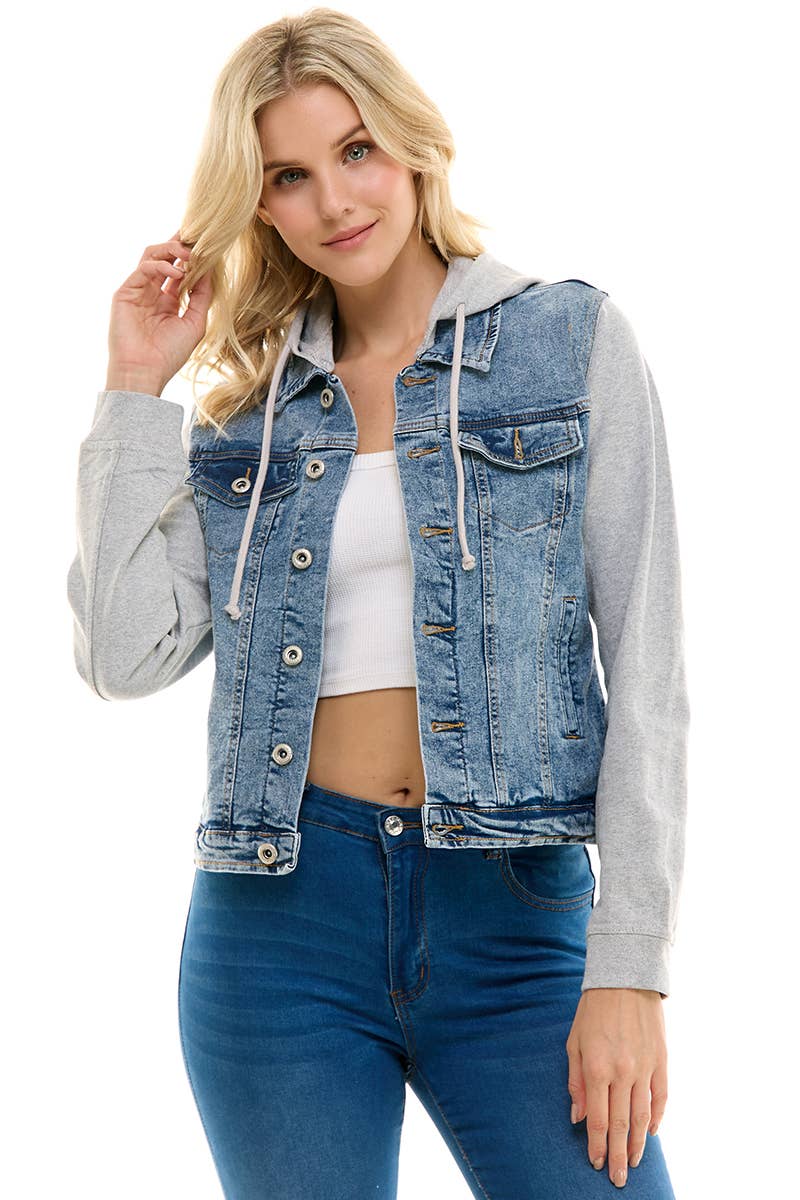 BLUE AGE - Stretch Denim Hoodie Full Zip Trucker Jacket