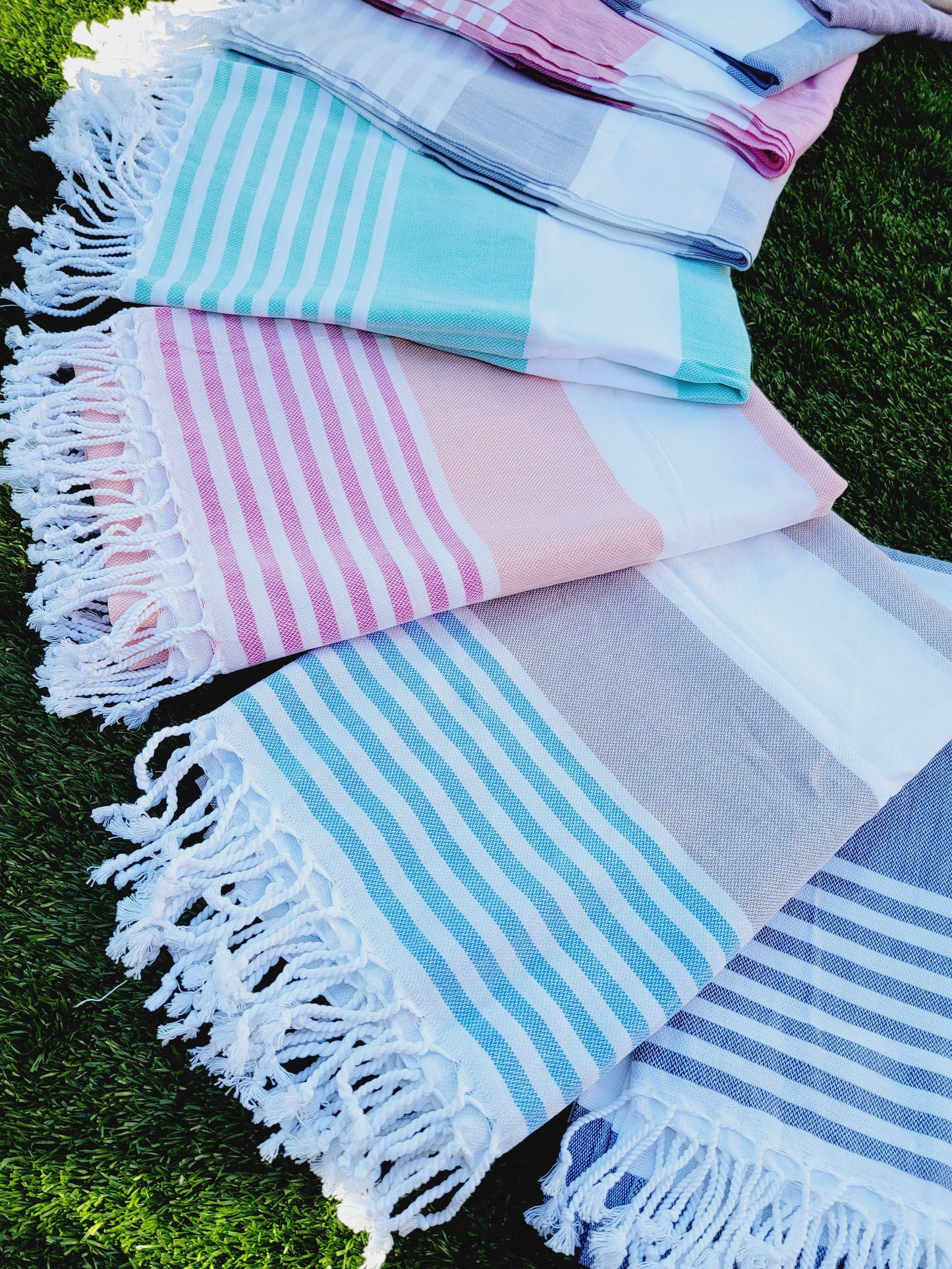 EBRU Home - 10 Beach Towel set, Assorted sand free Towel, Cabana Stripe