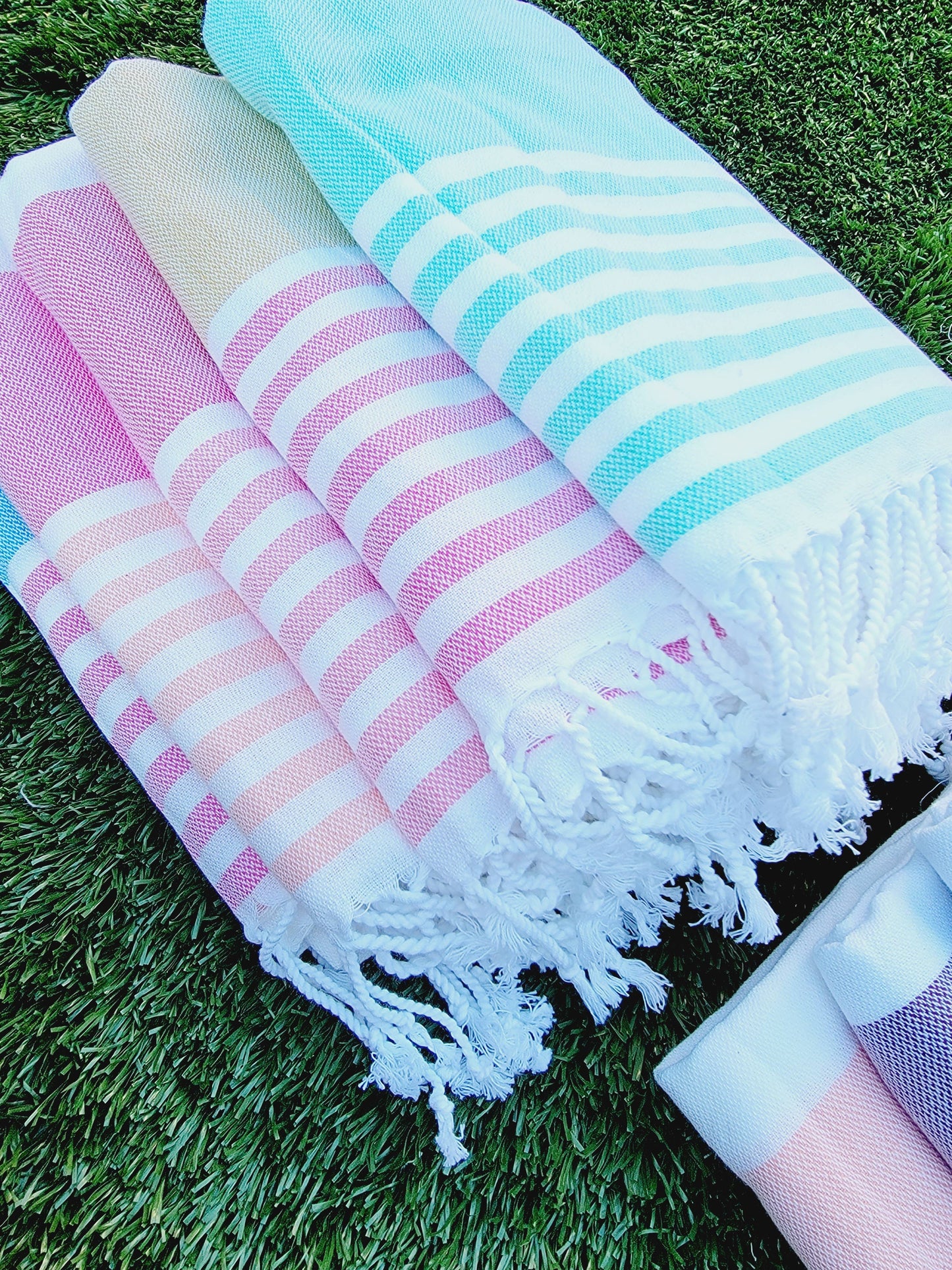 EBRU Home - 10 Beach Towel set, Assorted sand free Towel, Cabana Stripe