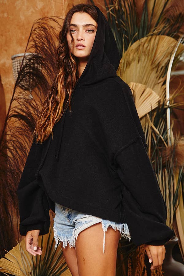 Raw Edge Details Oversize Hoodie Top