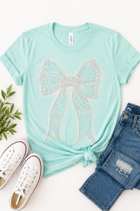 Mint Bow Rhinestone Tee