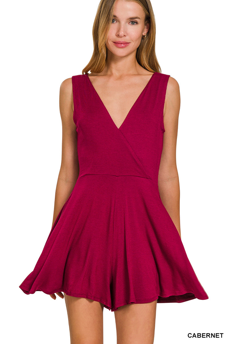 SURPLICE NECKLINE SLEEVELESS ROMPER