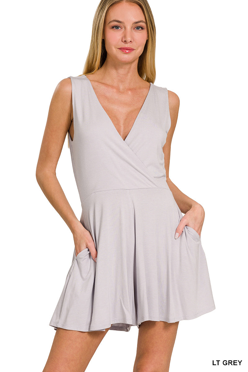 SURPLICE NECKLINE SLEEVELESS ROMPER