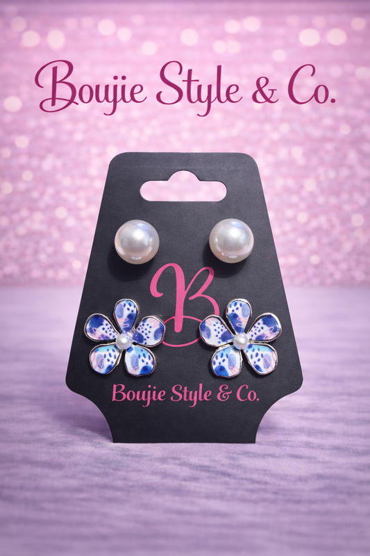 Blue Belle Pearl Bloom Stud Earrings