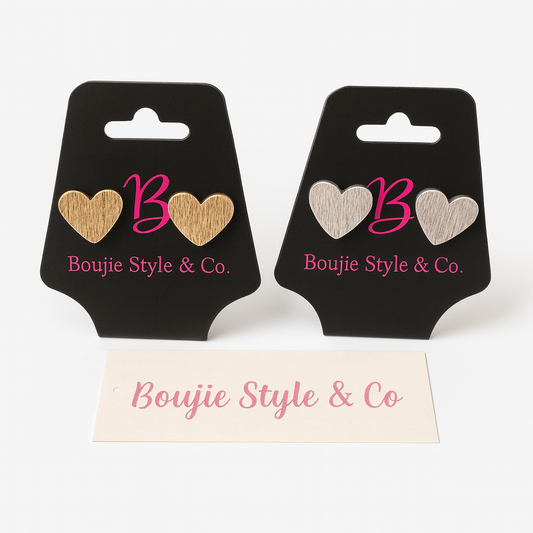 Brushed Metal Heart Stud Earrings