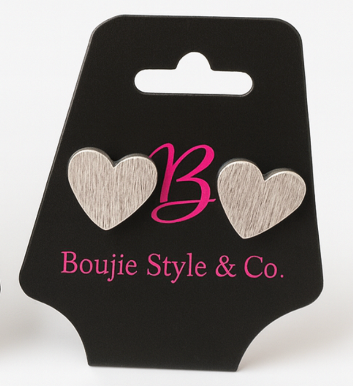 Brushed Metal Heart Stud Earrings