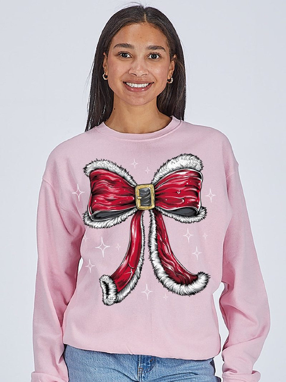 Long Sleeve Santa Suit Bow Sweat-Shirt