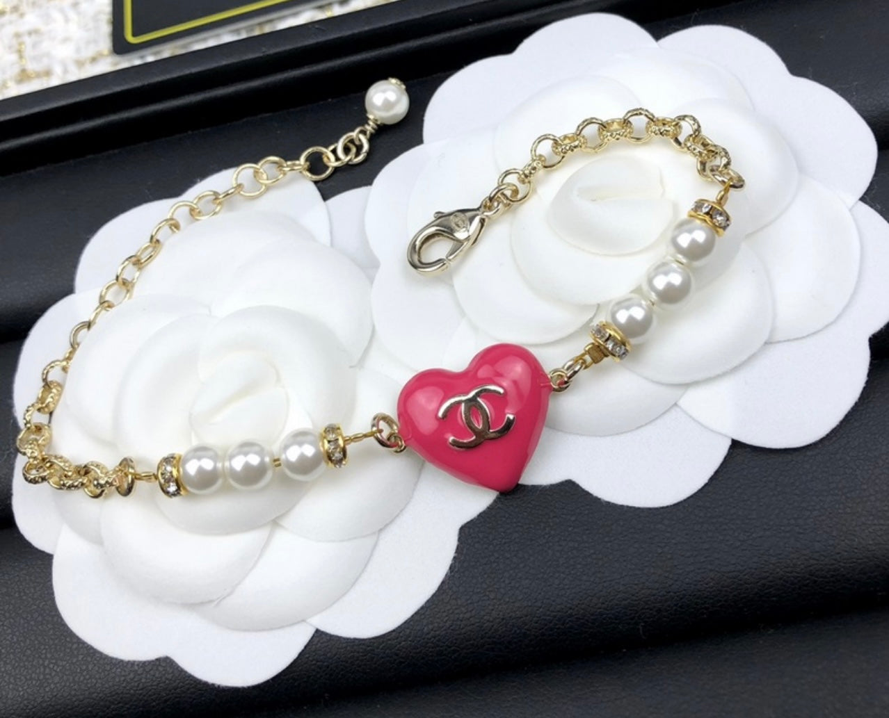Dual Amour Pearl Heart Bracelet
