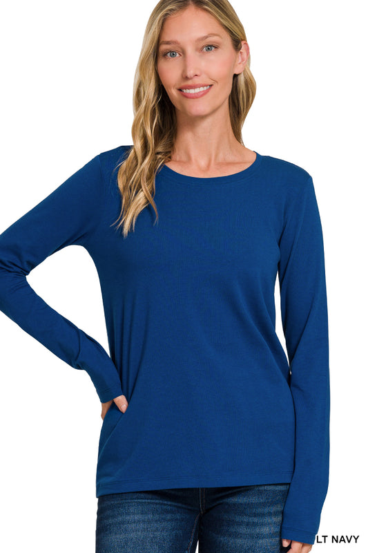 Cotton Crew Neck Long Sleeve T-shirt