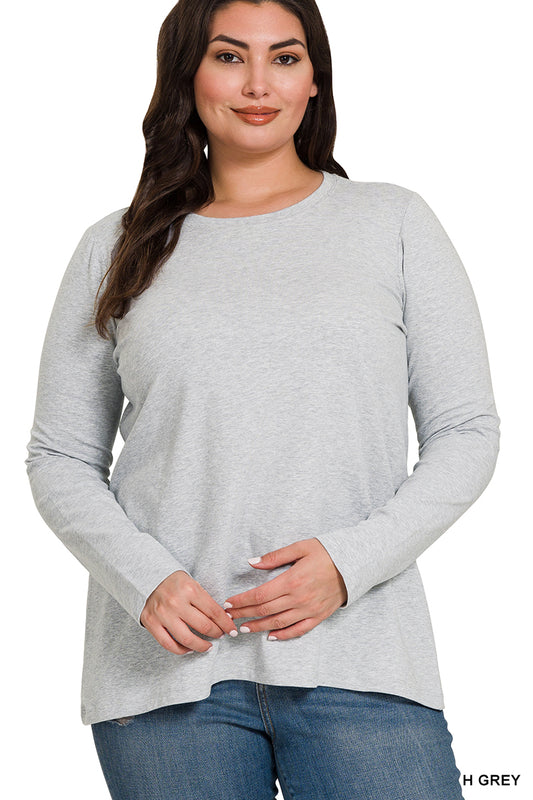Plus Cotton Crew Neck Long Sleeve T-shirt