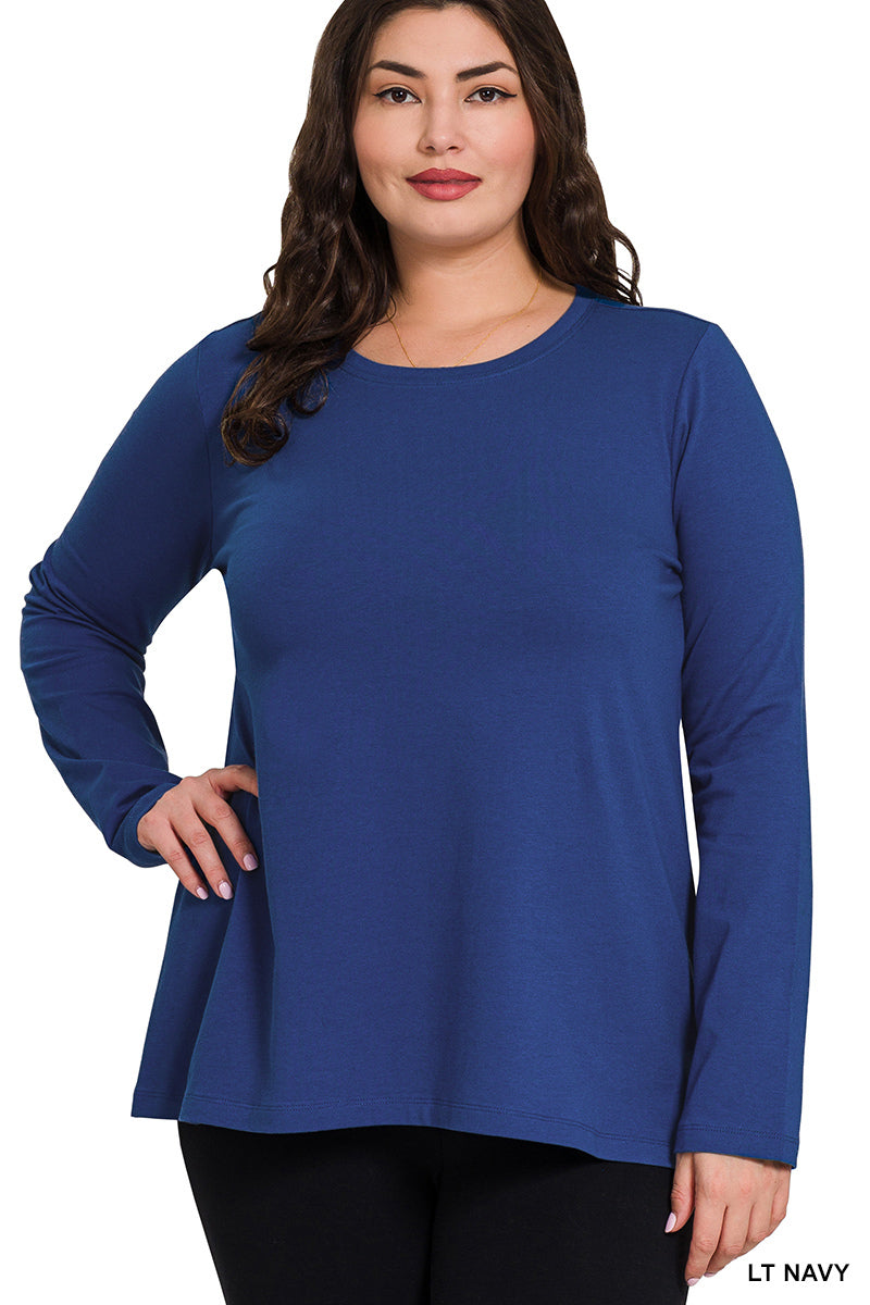 Plus Cotton Crew Neck Long Sleeve T-shirt