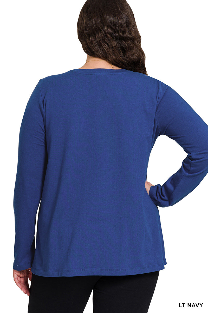 Plus Cotton Crew Neck Long Sleeve T-shirt