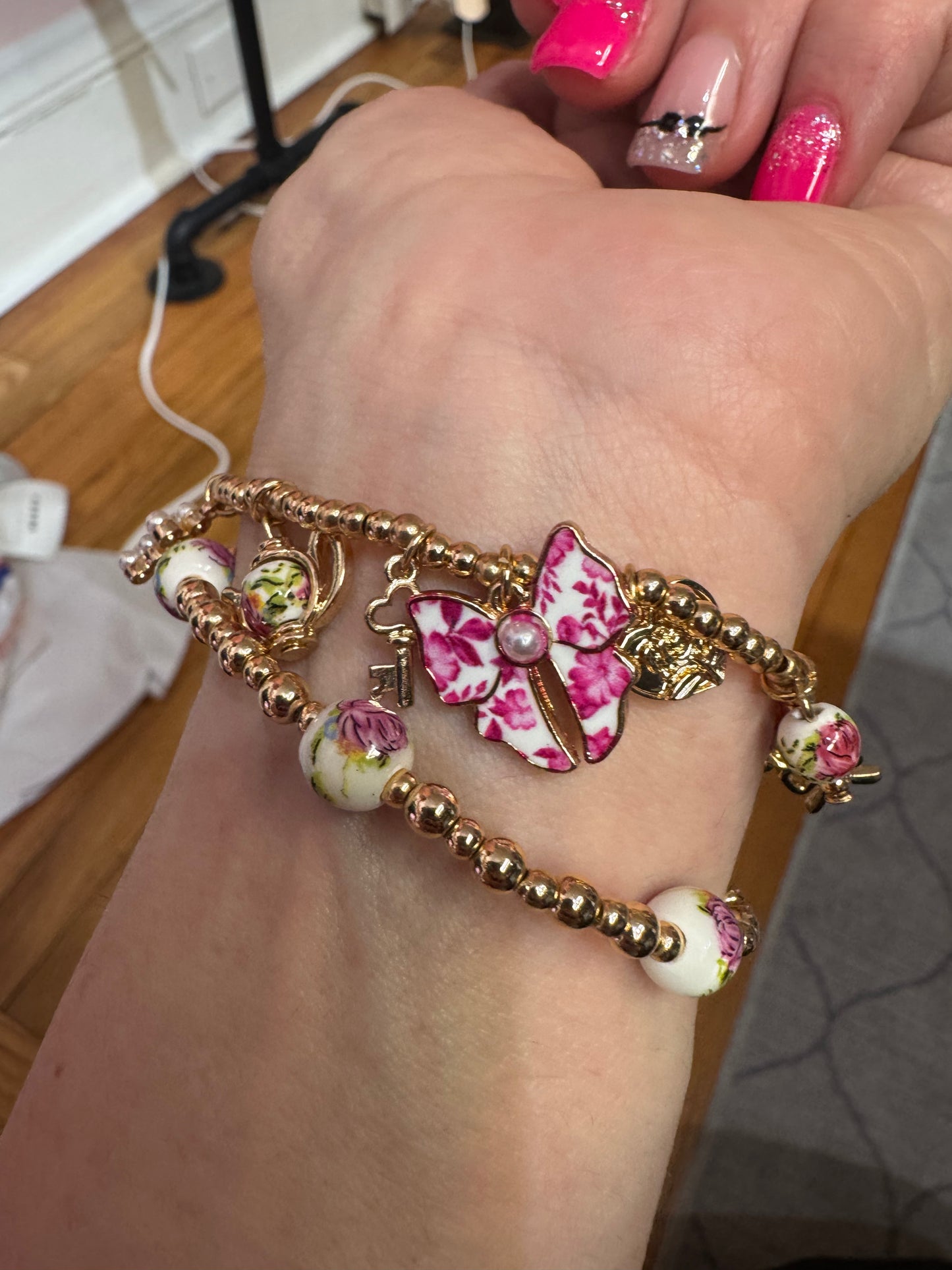 Bow floral porcelain bracelet