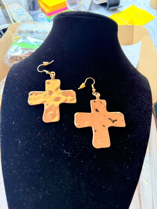 Bold Faith Hammered Cross Statement Earrings – Gold Cross Dangle Earrings
