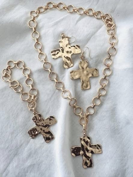 Bold Faith Hammered Cross Statement Earrings – Gold Cross Dangle Earrings
