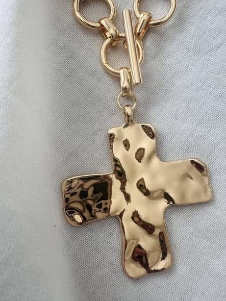 Bold Faith Hammered Cross Statement Earrings – Gold Cross Dangle Earrings