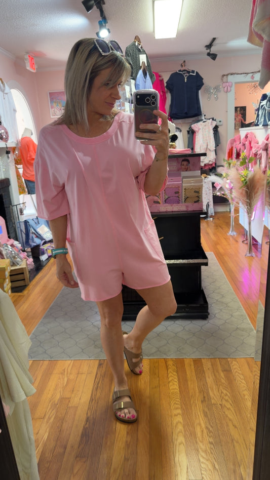 V-Neck Relaxed Fit Lounge Romper with Pockets
